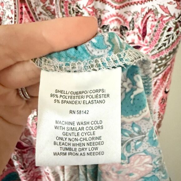 London Times Maxi Dress with Flutter Sleeve in Pink Teal Multi Paisley - Size 1X - Picture 5 of 5